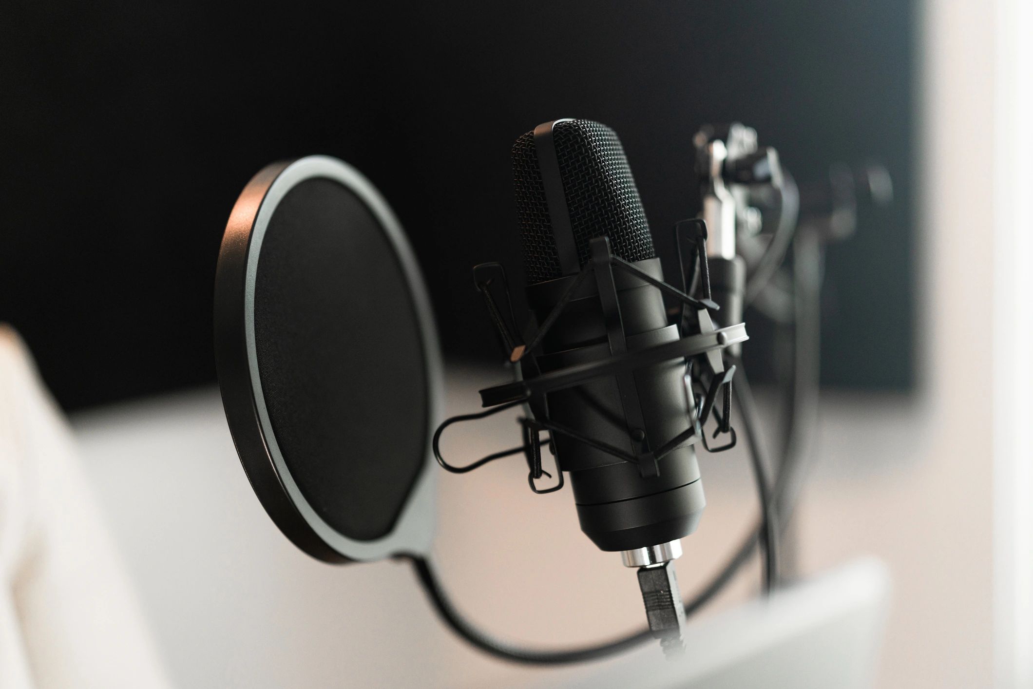 Microphone with soft bokeh lights in the background