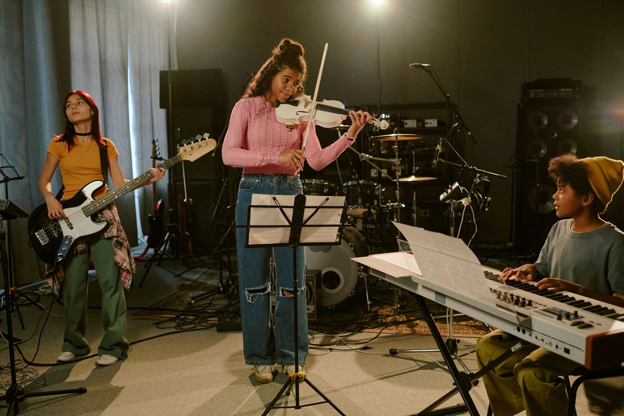 Band rehearsal in a studio